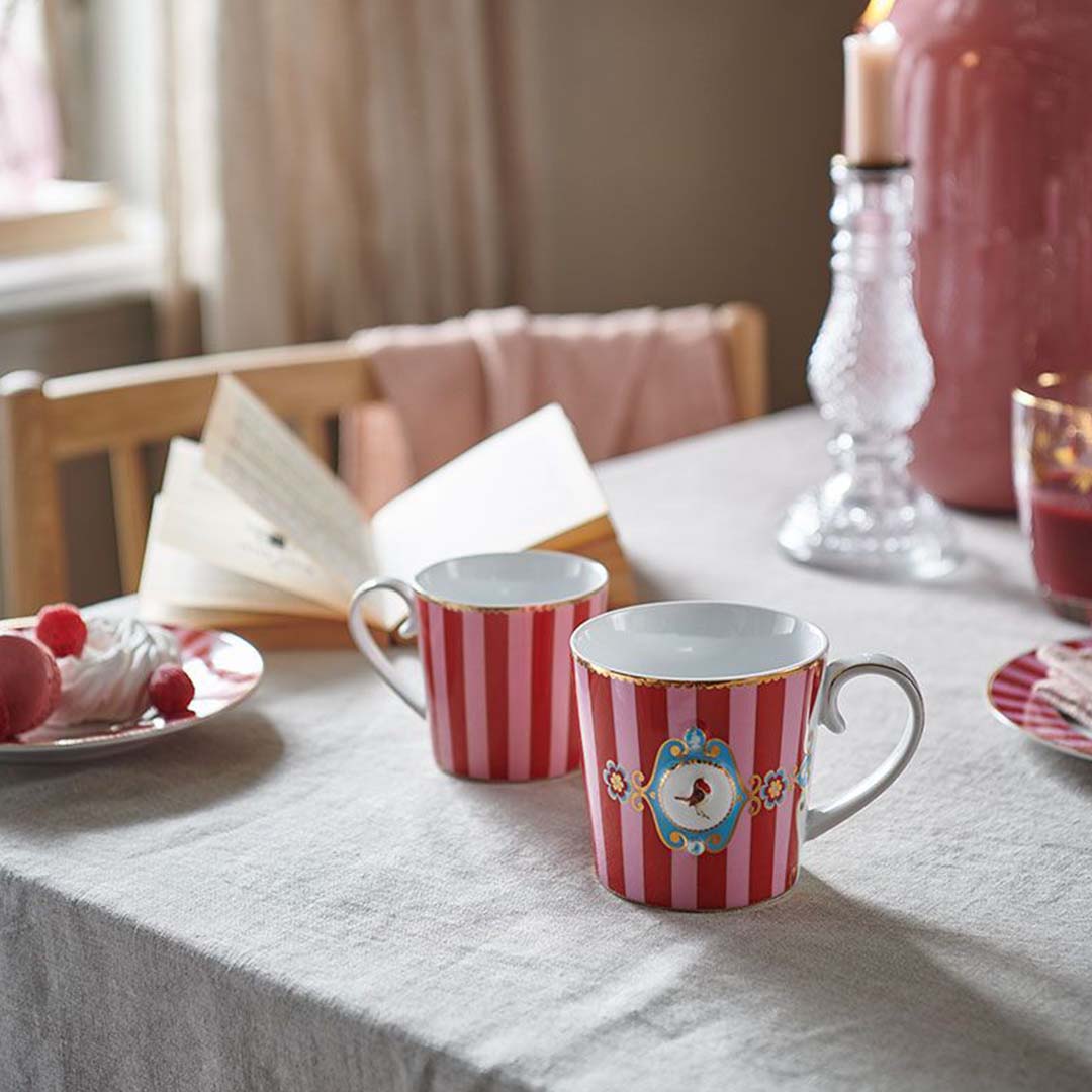 Pip Studio Love Birds Medallion Stripes Mug - Red & Pink - Image 4